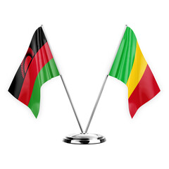 Two table flags isolated on white background 3d illustration, malawi and mali