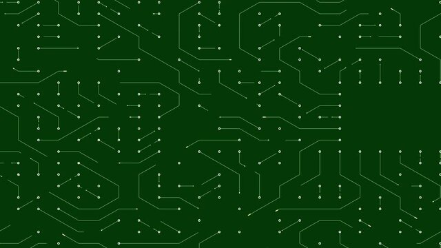 Circuit board with transistors, capacitors, resistors and data transfer effects. Concept of data transmission, computer communication. Technology background of processor and circuit board.