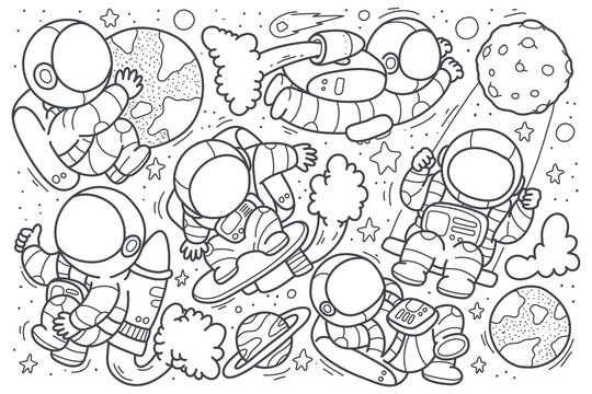 space astronaut doodle hand drawn illustration vector design