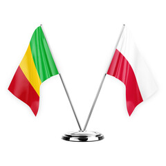 Two table flags isolated on white background 3d illustration, mali and poland