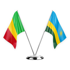 Two table flags isolated on white background 3d illustration, mali and rwanda