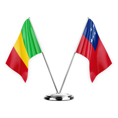 Two table flags isolated on white background 3d illustration, mali and samoa