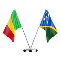 Two table flags isolated on white background 3d illustration, mali and solomon islands