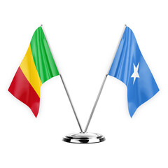 Two table flags isolated on white background 3d illustration, mali and somalia