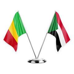 Two table flags isolated on white background 3d illustration, mali and sudan