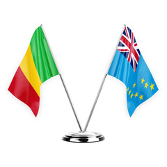 Two table flags isolated on white background 3d illustration, mali and tuvalu