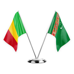 Two table flags isolated on white background 3d illustration, mali and turkmenistan