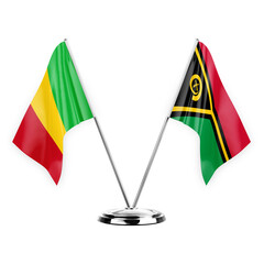 Two table flags isolated on white background 3d illustration, mali and vanuatu