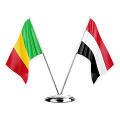 Two table flags isolated on white background 3d illustration, mali and yemen