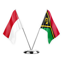 Two table flags isolated on white background 3d illustration, monaco and vanuatu