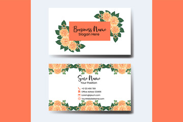 Naklejka na ściany i meble Business Card Template Orange Dahlia Flower .Double-sided Orange Colors. Flat Design Vector Illustration. Stationery Design