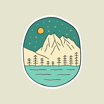 recommend clip art: Design vector of emerald lake. yoho national park at night for badge design, emblem, T-shirt Art, Tee design