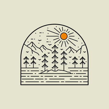 recommend clip art: Jasper National Park in mono line art. nature vector.