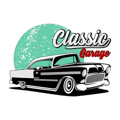 Classic car garage isolated with a white background.