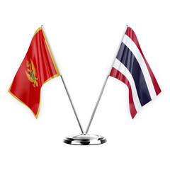 Two table flags isolated on white background 3d illustration, montenegro and thailand