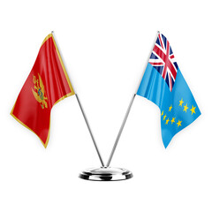 Two table flags isolated on white background 3d illustration, montenegro and tuvalu