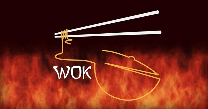 abstract minimal logo wok made of sticks and noodles