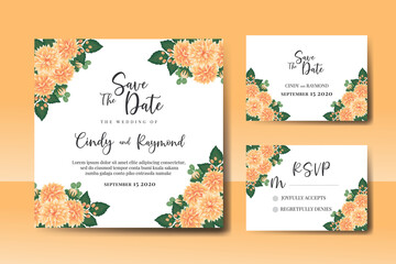 Fototapeta na wymiar Wedding invitation frame set, floral watercolor Digital hand drawn Orange Dahlia Flower design Invitation Card Template