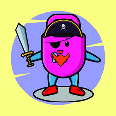 Cute cartoon lock pirate with hat and holding sword in modern design for t shirt, sticker, logo element