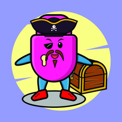 Lock pirate cute character with treasure box for t-shirt, sticker logo element