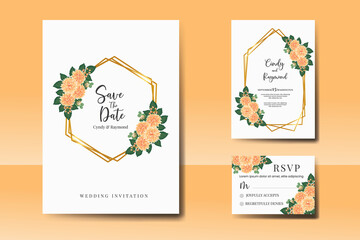 Wedding invitation frame set, floral watercolor Digital hand drawn Orange Dahlia Flower design Invitation Card Template