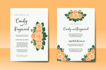 Naklejka na ściany i meble Wedding invitation frame set, floral watercolor Digital hand drawn Orange Dahlia Flower design Invitation Card Template