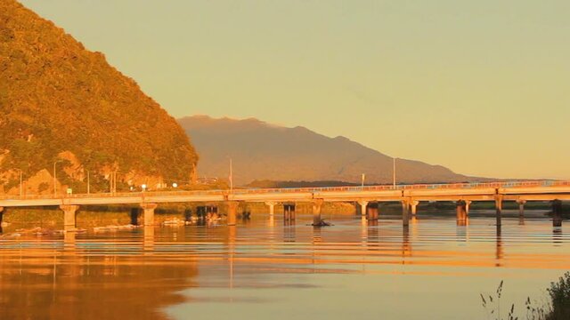 Zooming Out View of Grey River in Greymouth, New Zealand - Steady Shot