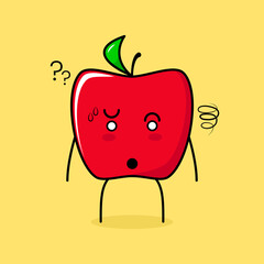 cute red apple character with confused expression. green and red. suitable for emoticon, logo, mascot