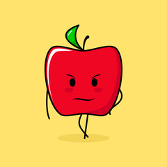 cute red apple character with cool expression. green and red. suitable for emoticon, logo, mascot