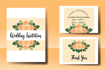 Wedding invitation frame set, floral watercolor Digital hand drawn Orange Dahlia Flower design Invitation Card Template