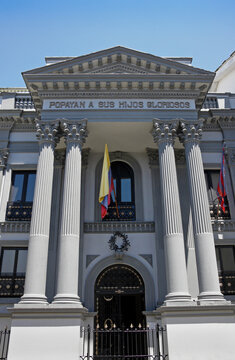 Popayan, Colombia: The Panteon de Los Proceres, a mausoleum with impressive Corinthian columns, contains the remains of national heroes in the struggle of independence against Spanish rule
