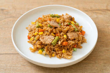 pork fried rice on white plate
