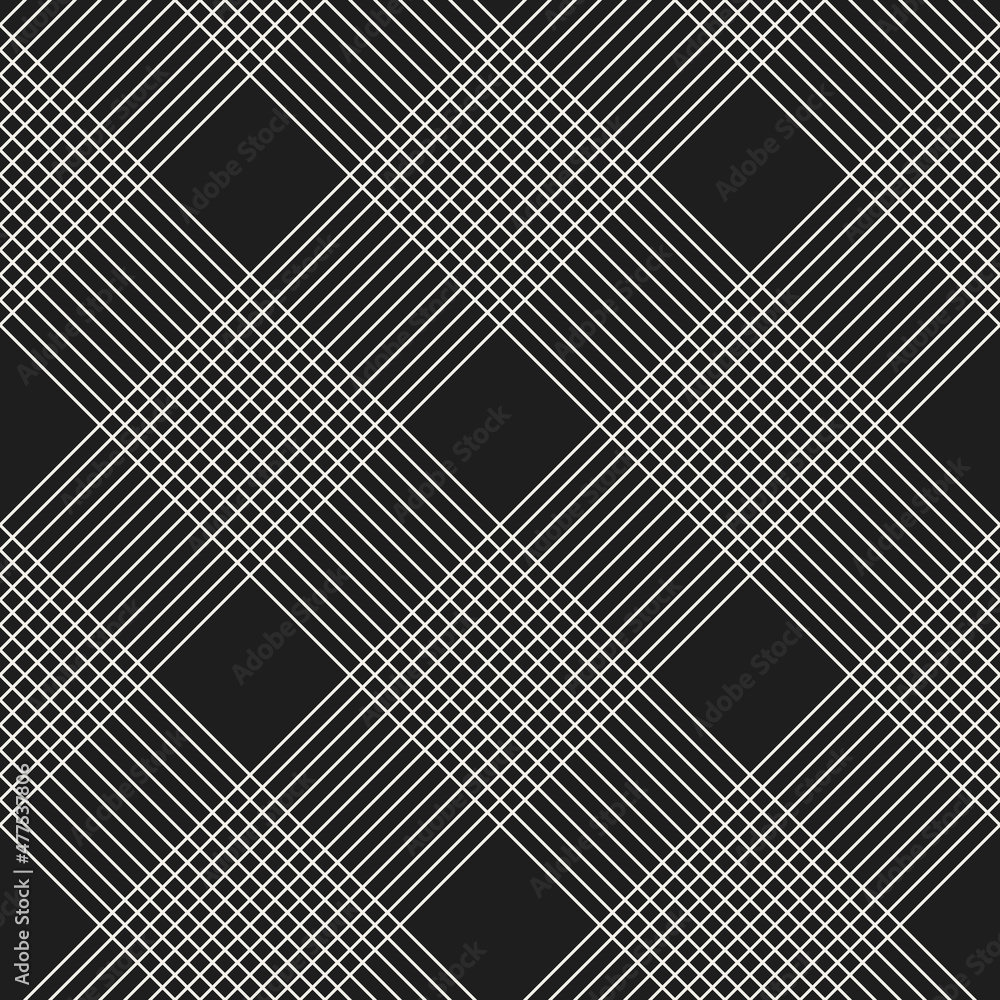 Aufkleber White intersecting lines on a black background. Vector with seamless diagonals.