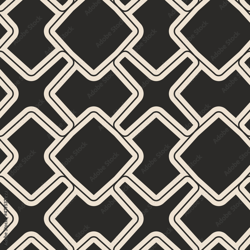Aufkleber Black round soft rhombuses and crosses. A vector with alternating shapes in frames.