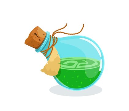 Magic flask glass potion bottle with elixir Vector
