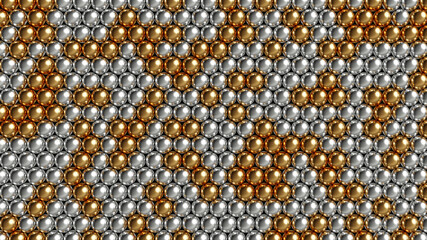 Silver and golden metal balls background. 3D rendered image.