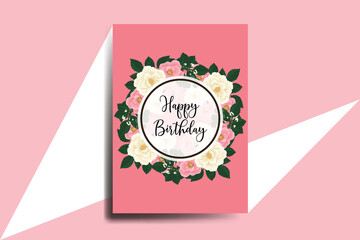 Greeting card birthday card Digital watercolor hand drawn Pink Mini Rose Flower Design Template