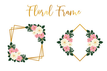 Floral Frame Pink Mini Rose flower Design Template, Digital watercolor hand drawn