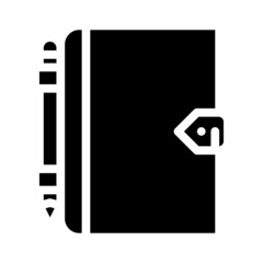 diary with pen glyph icon vector. diary with pen sign. isolated contour symbol black illustration