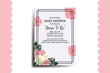 Baby Shower Greeting Card Pink Mini Rose Flower Design Template