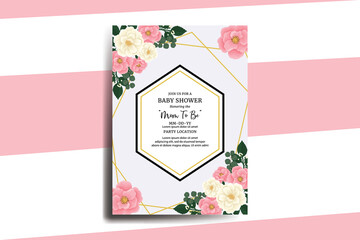 Baby Shower Greeting Card Pink Mini Rose Flower Design Template