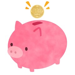 豚の貯金箱 イラスト素材 五百円玉貯金