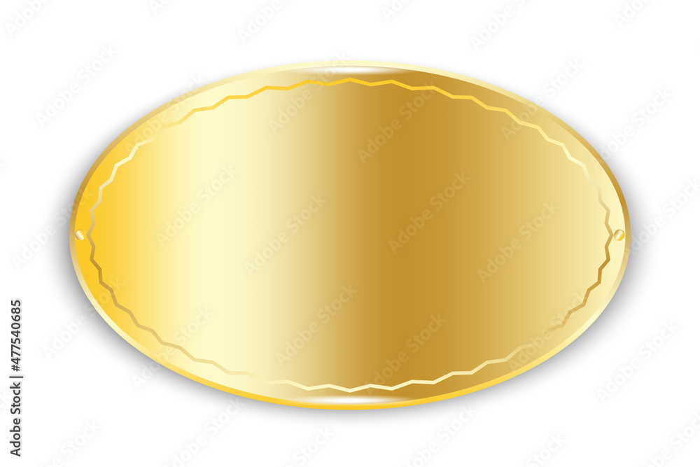Poster golden plate icon. gradient effect. name tag. pattern element. oval shape. luxury art. vector illust