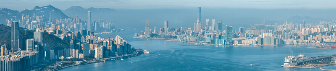 Aerial panorama view of Hong Kong City  - obrazy, fototapety, plakaty