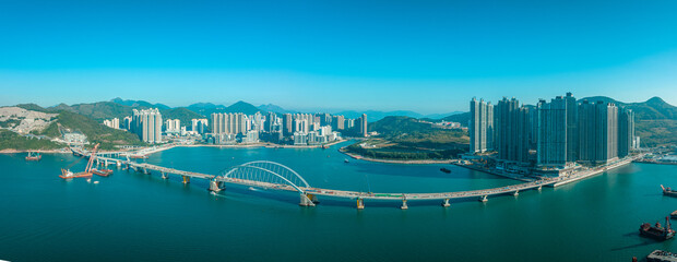 Fototapeta na wymiar Aerial panorama view of Hong Kong City 