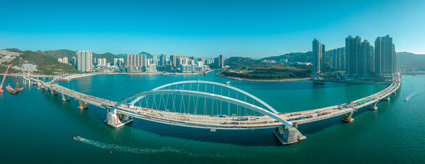 Aerial panorama view of Hong Kong City 