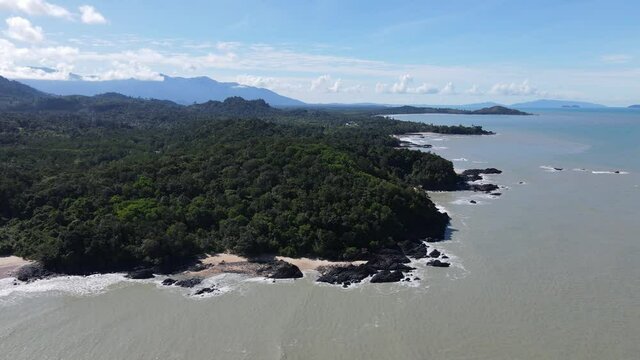 The Telok Teluk Melano Coastline and Serabang Beach at the most southern tip of the Tanjung Datu part of Sarawak and Borneo Island
