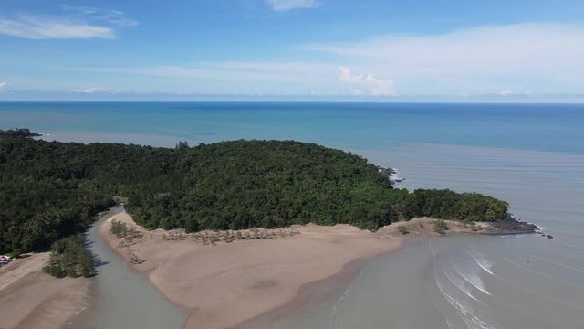 The Telok Teluk Melano Coastline and Serabang Beach at the most southern tip of the Tanjung Datu part of Sarawak and Borneo Island