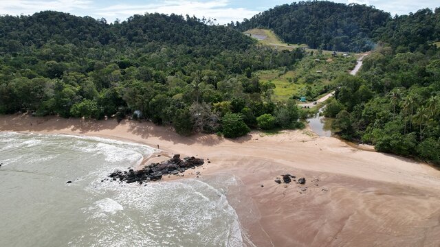 The Telok Teluk Melano Coastline and Serabang Beach at the most southern tip of the Tanjung Datu part of Sarawak and Borneo Island
