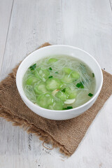 Sup Oyong gambas, refreshing chinese okra or luffa and noodle Soup